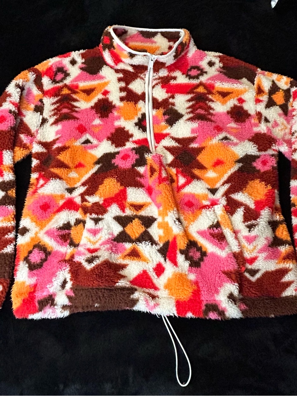No Boundaries Aztec Fleece Half-Zip Pullover - Pink, Orange, Brown, Cream